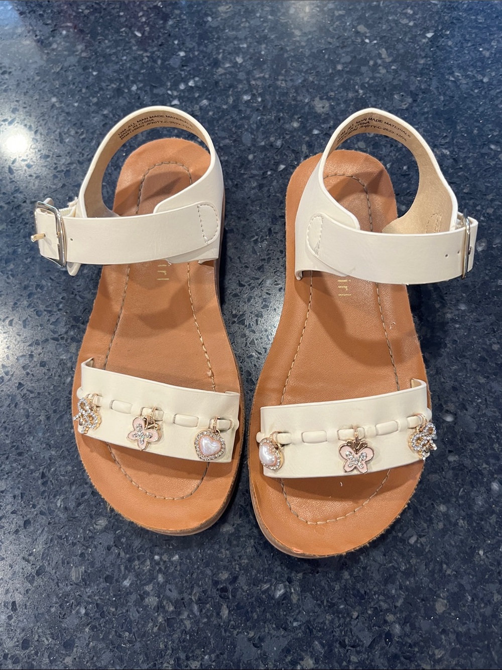 Madden Girl White and Tan Girls' Charm Strap Sandals